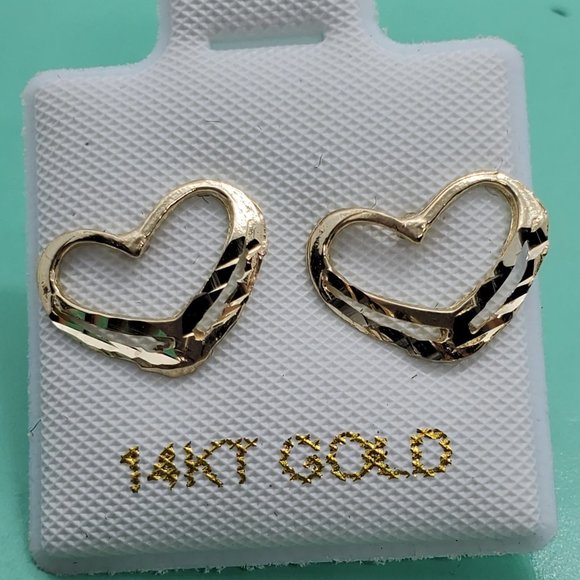 14 KT Gold Heart Earrings - Picture 2 of 7